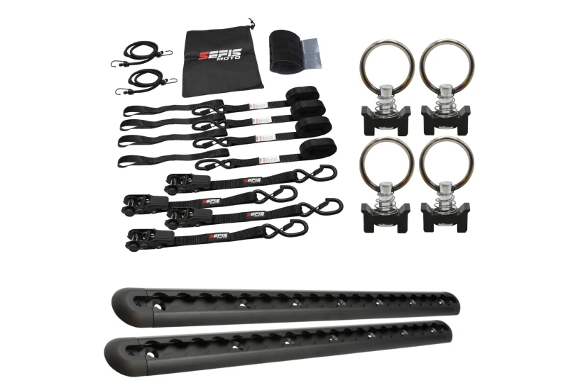 SEFIS ALU Ankerleiste  AirLine 2x50cm schwarz + 4 Stk. Ösen in die AirLine-Leiste + SEFIS SET 25 für Motorrad