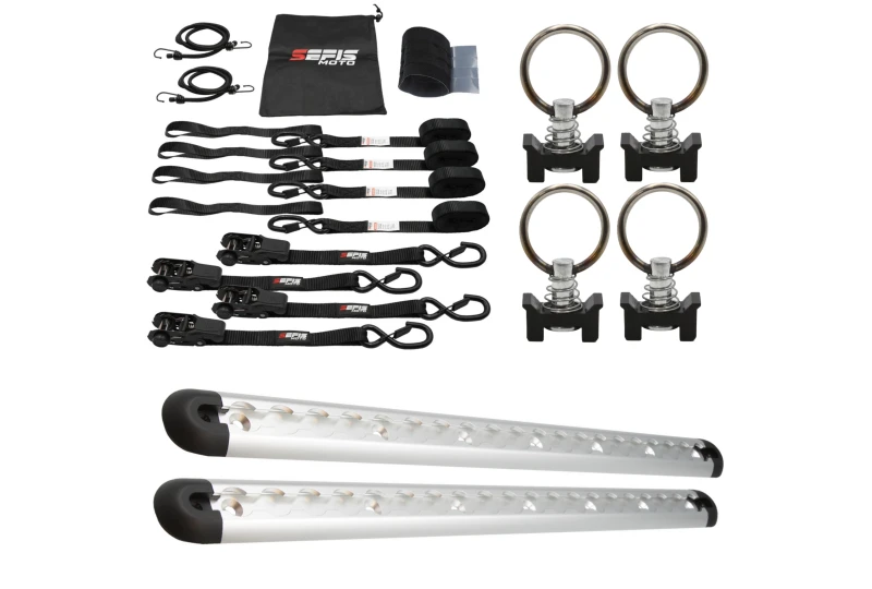 SEFIS ALU Ankerleiste  AirLine 2x50cm silber + 4 Stk. Ösen in die AirLine-Leiste + SEFIS SET 25 für Motorrad