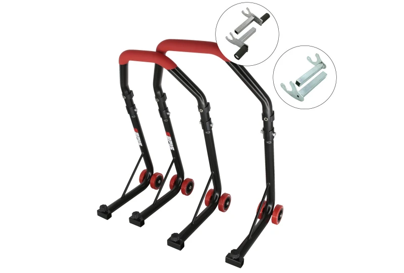 SEFIS D18 Motorradständer Set Vorder- und Hinterrad - rot - 2in1 / V-Aufnahme