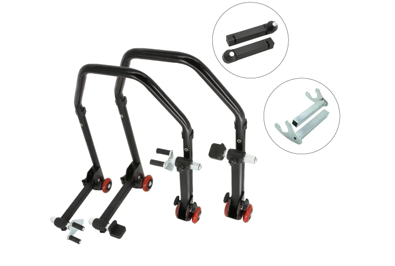 SEFIS D20 klappbarer Universal-Motorradständer - SET Front und Heck - Dorn / Racing (Haken) für Motorrad