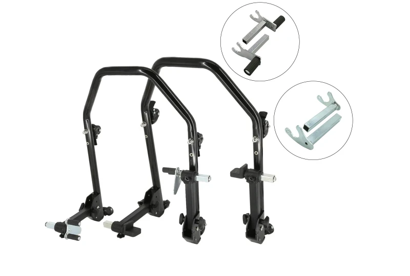 SEFIS D20U klappbarer mobiler universeller Motorradständer - SET Front und Heck - 2in1 / Racing (Haken) für Motorrad