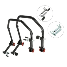 SEFIS D20 klappbarer Universal-Motorradständer - SET Front und Heck - 2in1 / Racing (Haken)