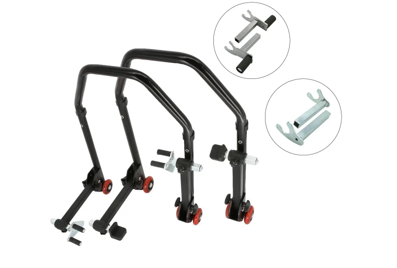 SEFIS D20 klappbarer Universal-Motorradständer - SET Front und Heck - 2in1 / Racing (Haken) für Motorrad