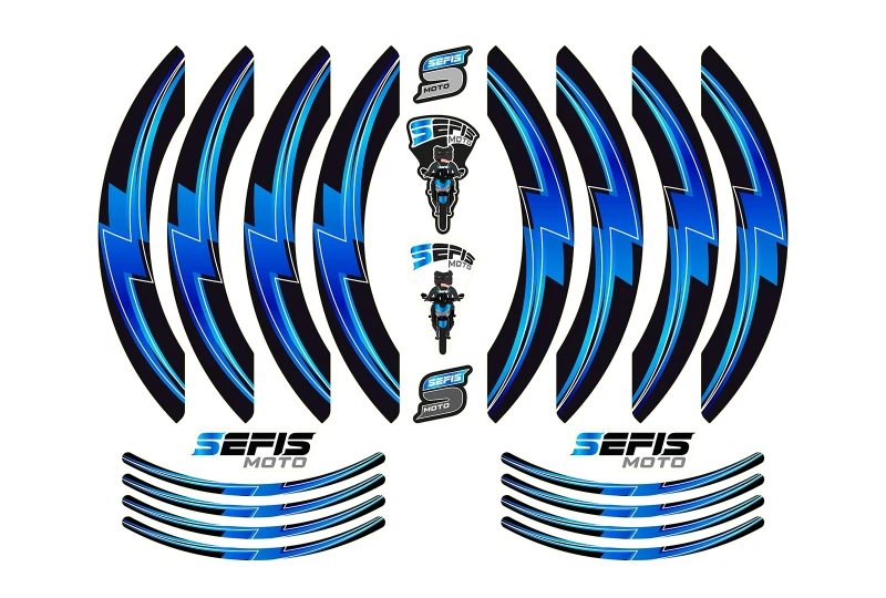 SEFIS PREMIUM ST 1 zweiteilige Felgenaufkleber - blau für Motorrad