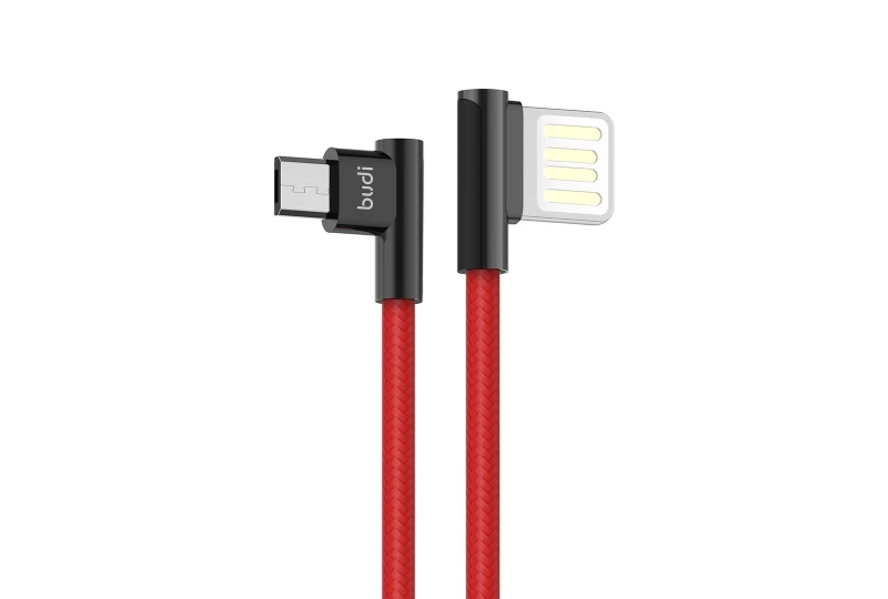 SEFIS Lade- und Datenkabel mit gebogenen USB-A- und Micro-USB-Anschlüssen 1 m rot