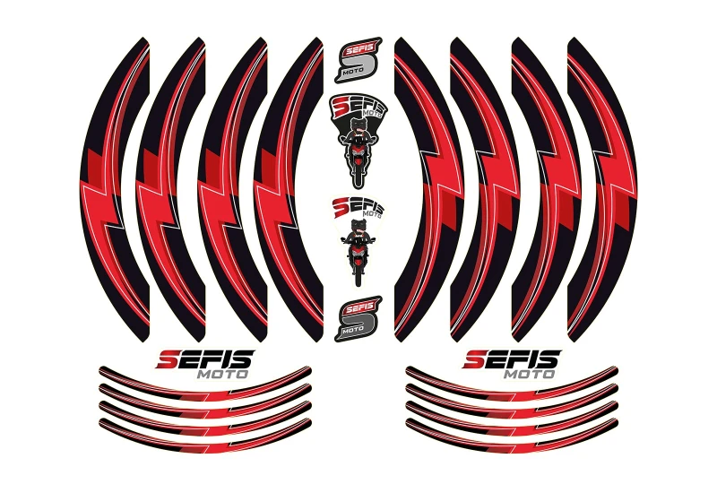 SEFIS PREMIUM ST 1 zweiteilige Felgenaufkleber - rot für Motorrad