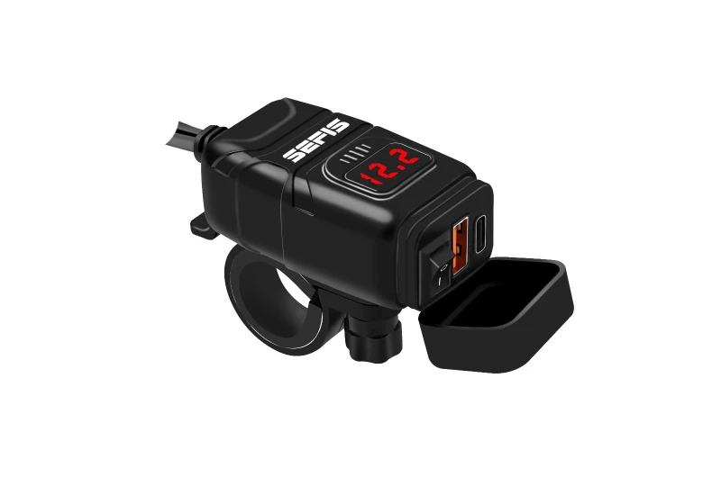 SEFIS UN10 1x USB-A und 1x USB-C Ladegerät/Steckdose mit Voltmeter für Motorrad SEFIS UN10 1x USB-A und 1x USB-C Ladegerät/Steckdose mit Voltmeter für Motorrad