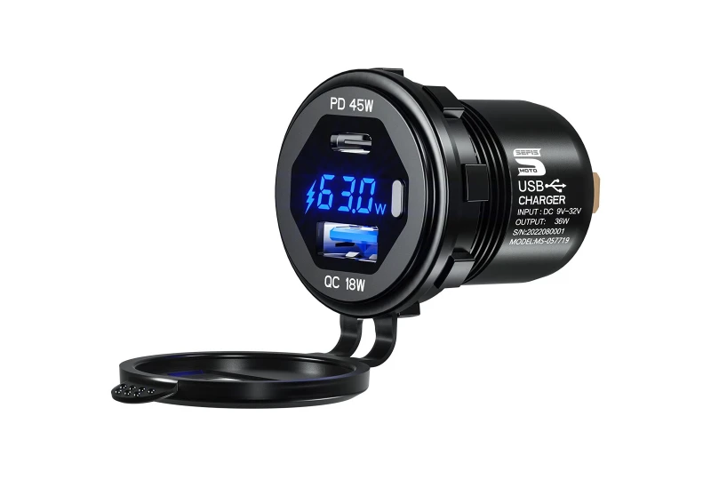 SEFIS USB-C PD 45W + USB-A QC 3.0 18W Schnellladegerät / Steckdose für Motorrad