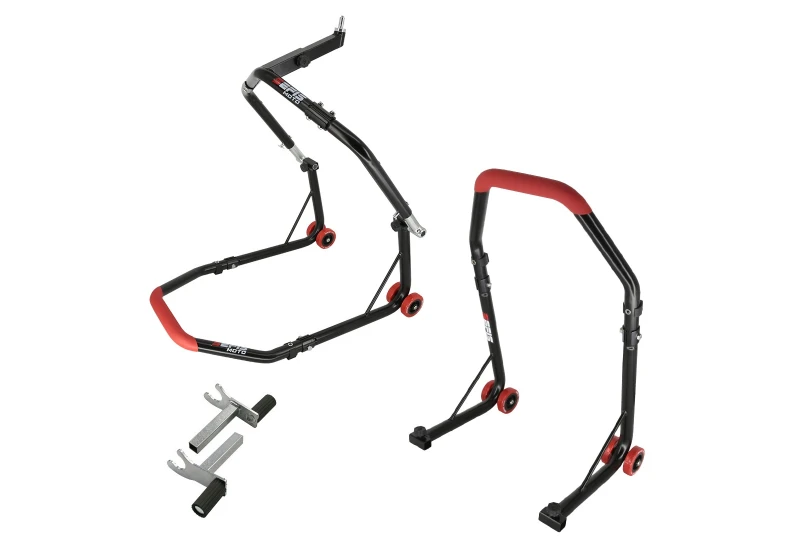 SEFIS D18 Motorradständer Set Lenkkopf und Hinterrad - 2in1 - Rot für Motorrad