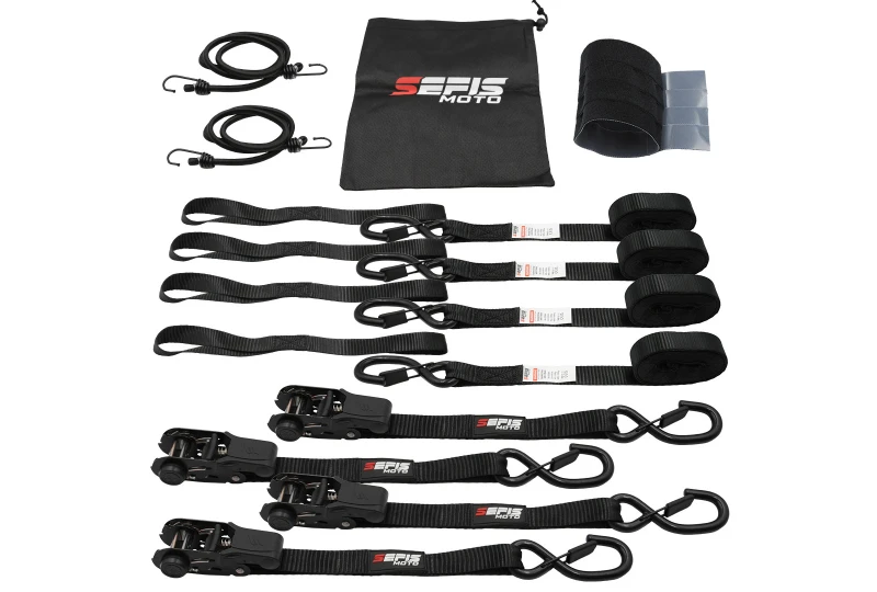 SEFIS SET 25 Spanngurte 4x Gurt mit Ratsche 25 mm x 4,6 m 4x Gurt TÜV/GS für Motorrad