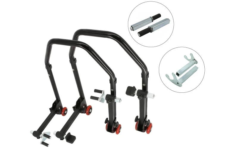 SEFIS D20 klappbarer Universal-Motorradständer - SET Front und Heck - Single / Racing (Haken) für Motorrad